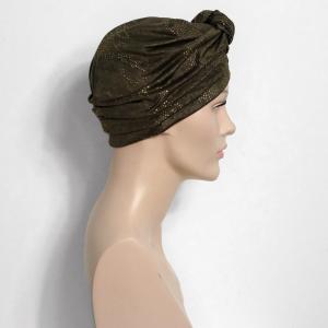 Turban Chimio Fêtes - Modèle Ella "Kaki Poussière d'Or" - Doublure Bambou
