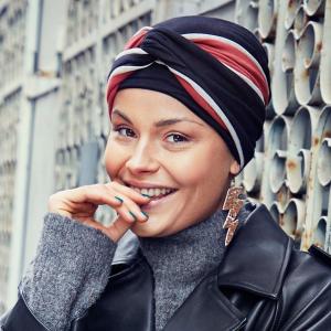 Turban chimio confort Ella Twin-set noir et brique - Viva Headwear
