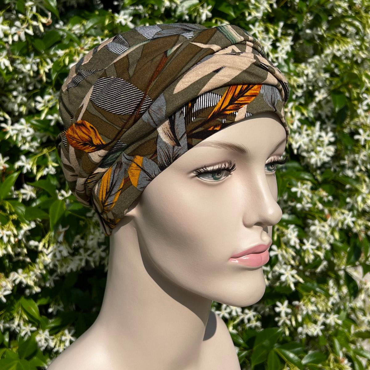 Turban Et Bandeau Perruque Chimio XENA - Cheveux Synthétiques Châtain Méché Cuivré, Taille Moyenne, Neuf Avec étiquettes