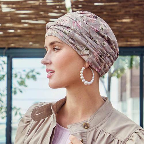 Turban chimio Modulable Shakti Christine Headwear : Lin Naturel et Fraîcheur Estivale