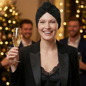 Turban Ella Noir Pailleté : Volume et éclat de fête - Autrement Belle