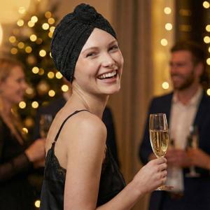 Turban Ella Noir Pailleté : Volume et éclat de fête - Autrement Belle
