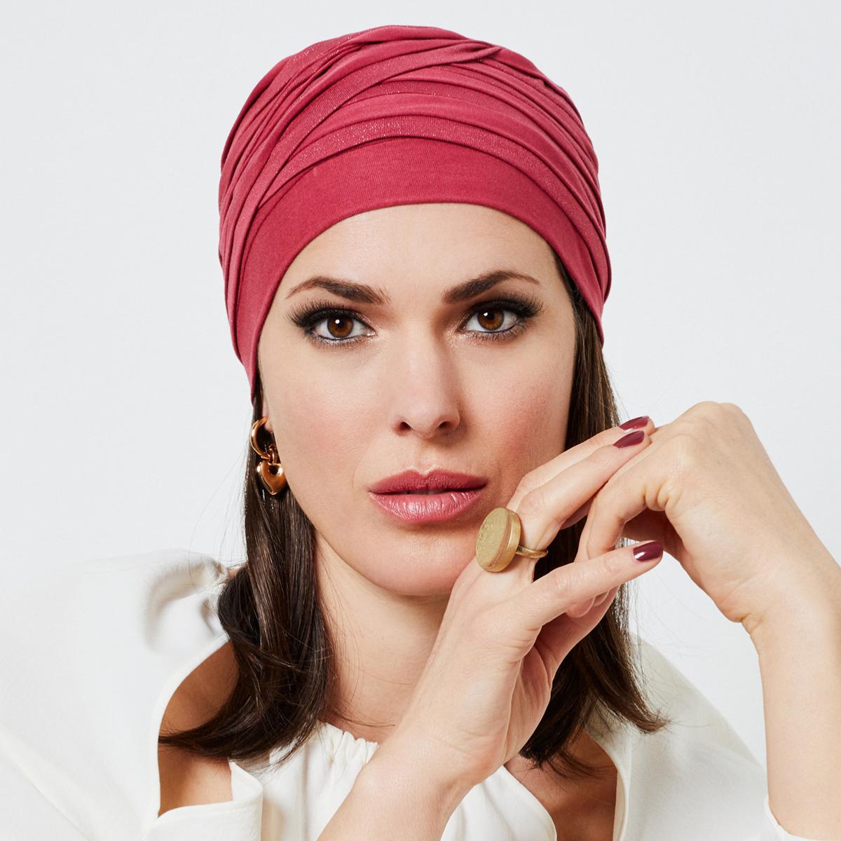 Turban Perruque Synthétique Chimio Couleur Cuivré Intense - Taille Moyenne, Raie Libre, Neuf Avec étiquettes