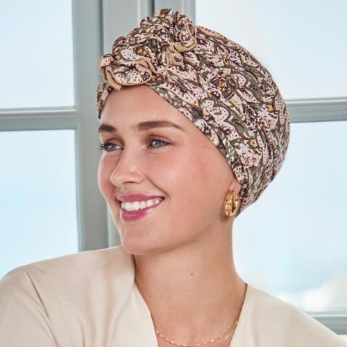 Turban chimio Confort Lotus Christine Headwear : Bambou Caretech® et Fleur Élégante