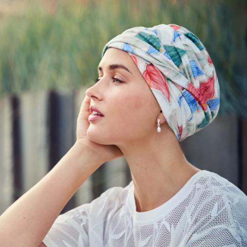 Turban chimio Modulable Shakti Christine Headwear : Lin Naturel et Fraîcheur Estivale