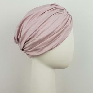 Turban Plissé Sultan MTM : Style Shéhérazade en Jersey de Bambou Rose
