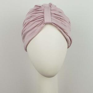 Turban Plissé Sultan MTM : Style Shéhérazade en Jersey de Bambou Rose