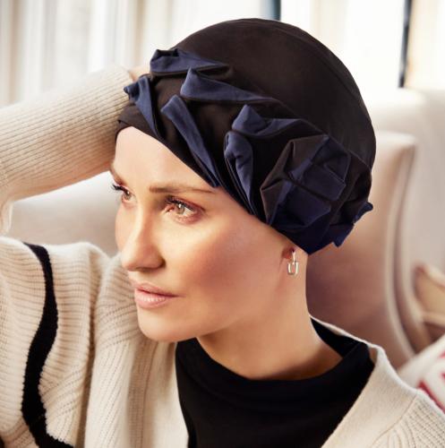 Bonnet Turban En Coton Pour Femme - Bandeau Extensible, Perles Décoratives, Noir - Pour Chimio Ou Style