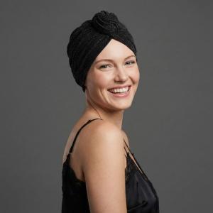 Turban Chimio Fêtes - Modèle Ella "Sur son 31" - Noir Pailleté & Bambou